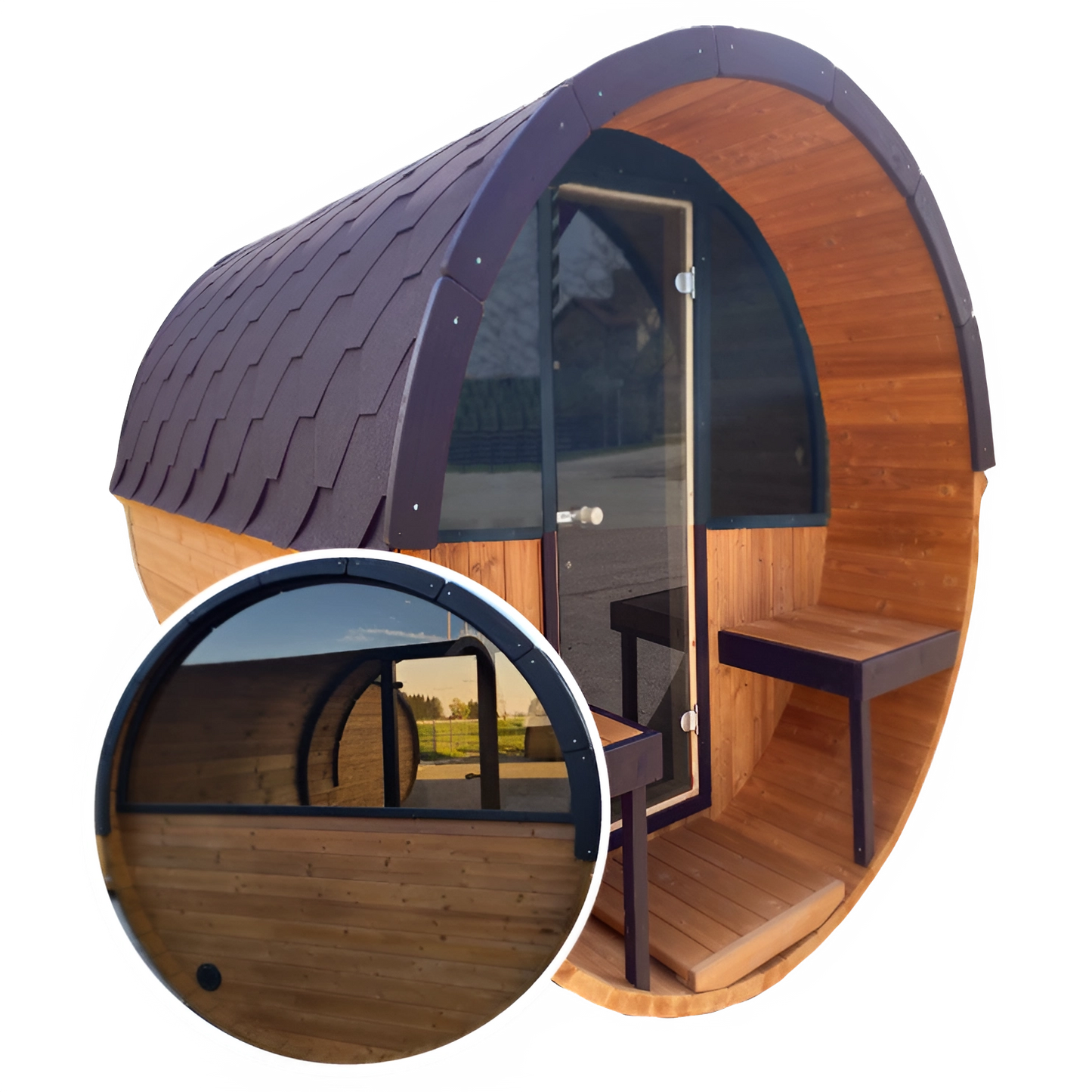 Barrel 2.5m Outdoor Sauna with Half Front & Half Rear Panoramic Glass