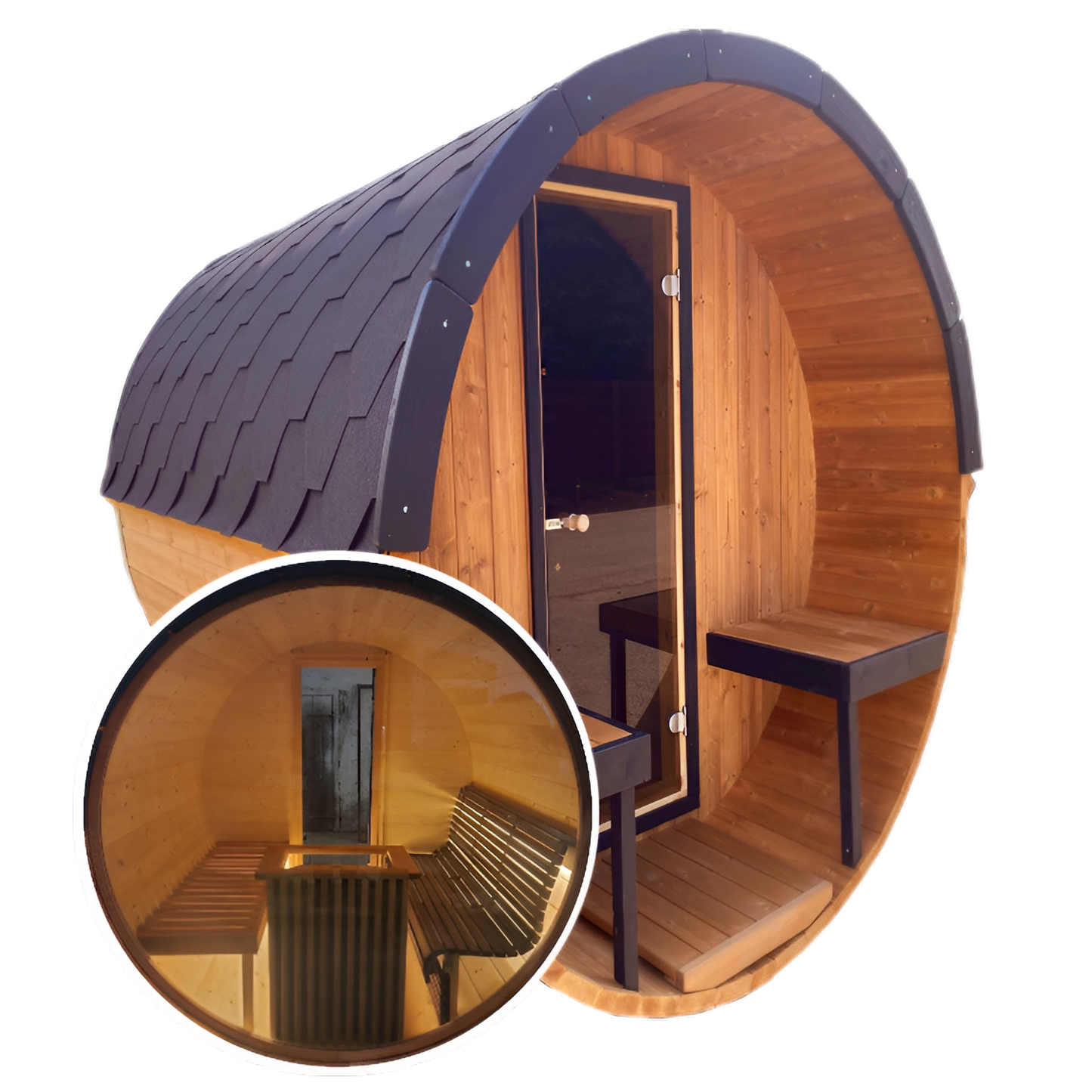 Barrel 3m Outdoor Sauna with Panoramic Rear Glass