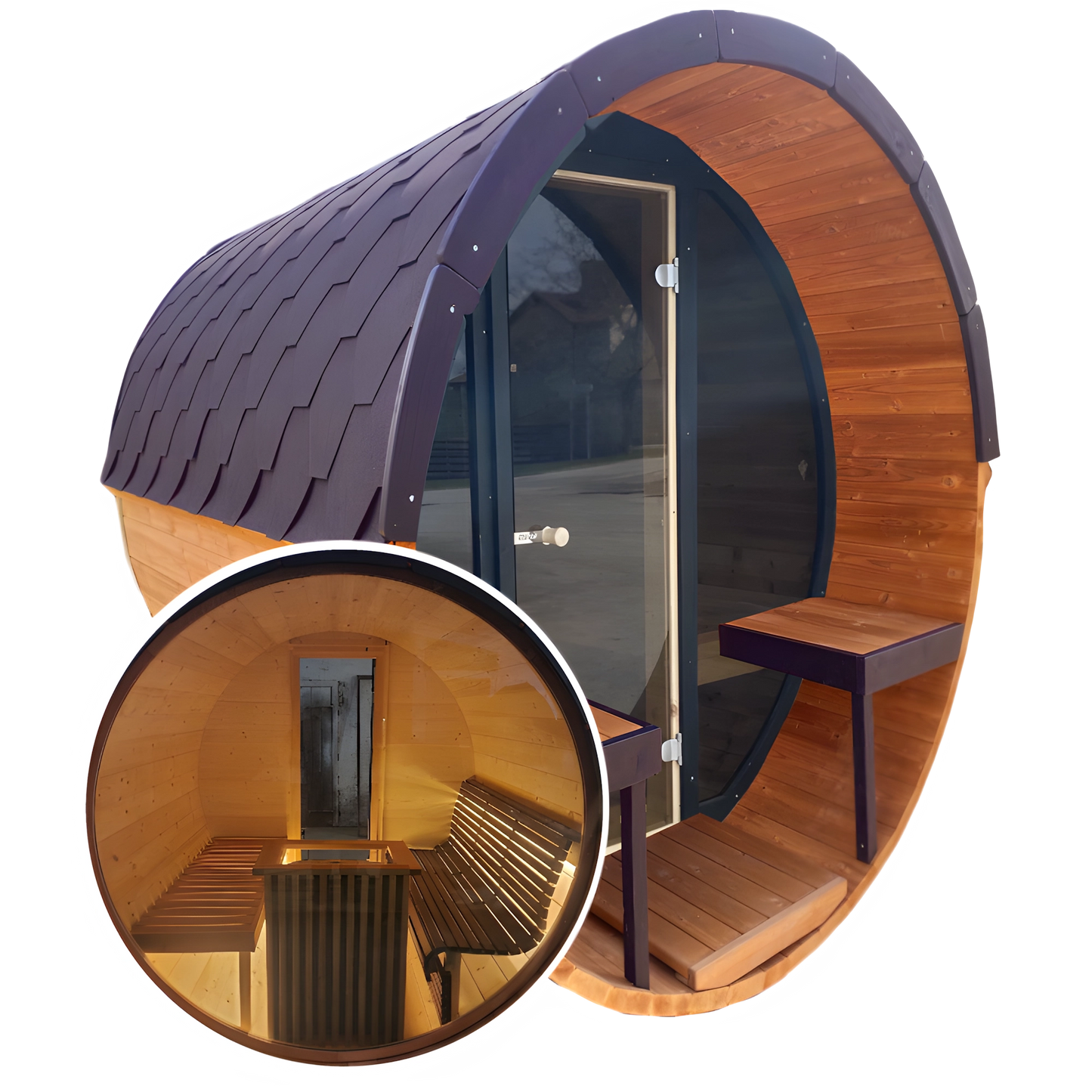 Barrel 2.5m Outdoor Sauna with Full Front & Full Rear Panoramic Glass