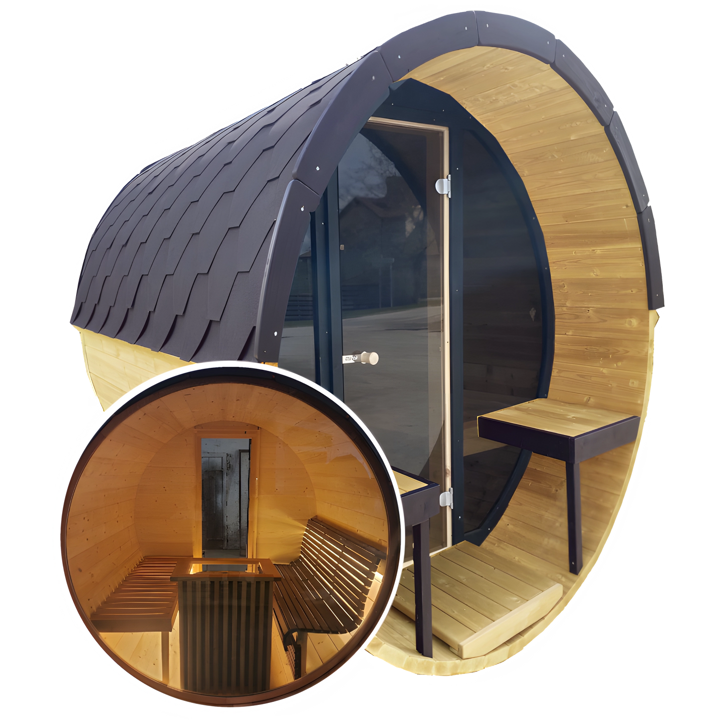 Barrel 3m Outdoor Sauna with Full Front & Full Rear Panoramic Glass