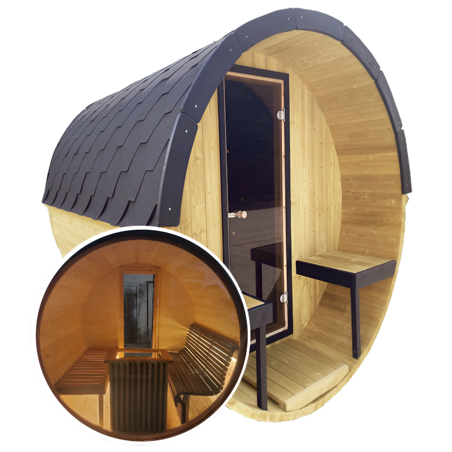 Barrel 3m Outdoor Sauna with Panoramic Rear Glass