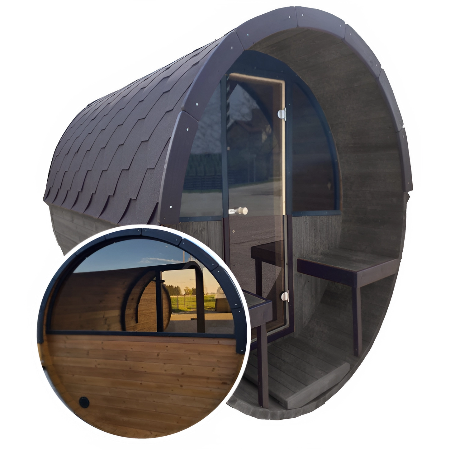 Barrel 2.5m Outdoor Sauna with Half Front & Half Rear Panoramic Glass