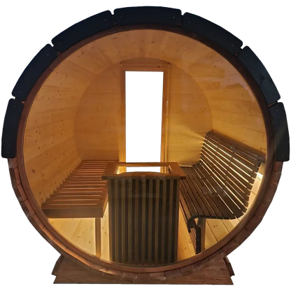 Barrel 2.5m Outdoor Sauna with Panoramic Rear Glass