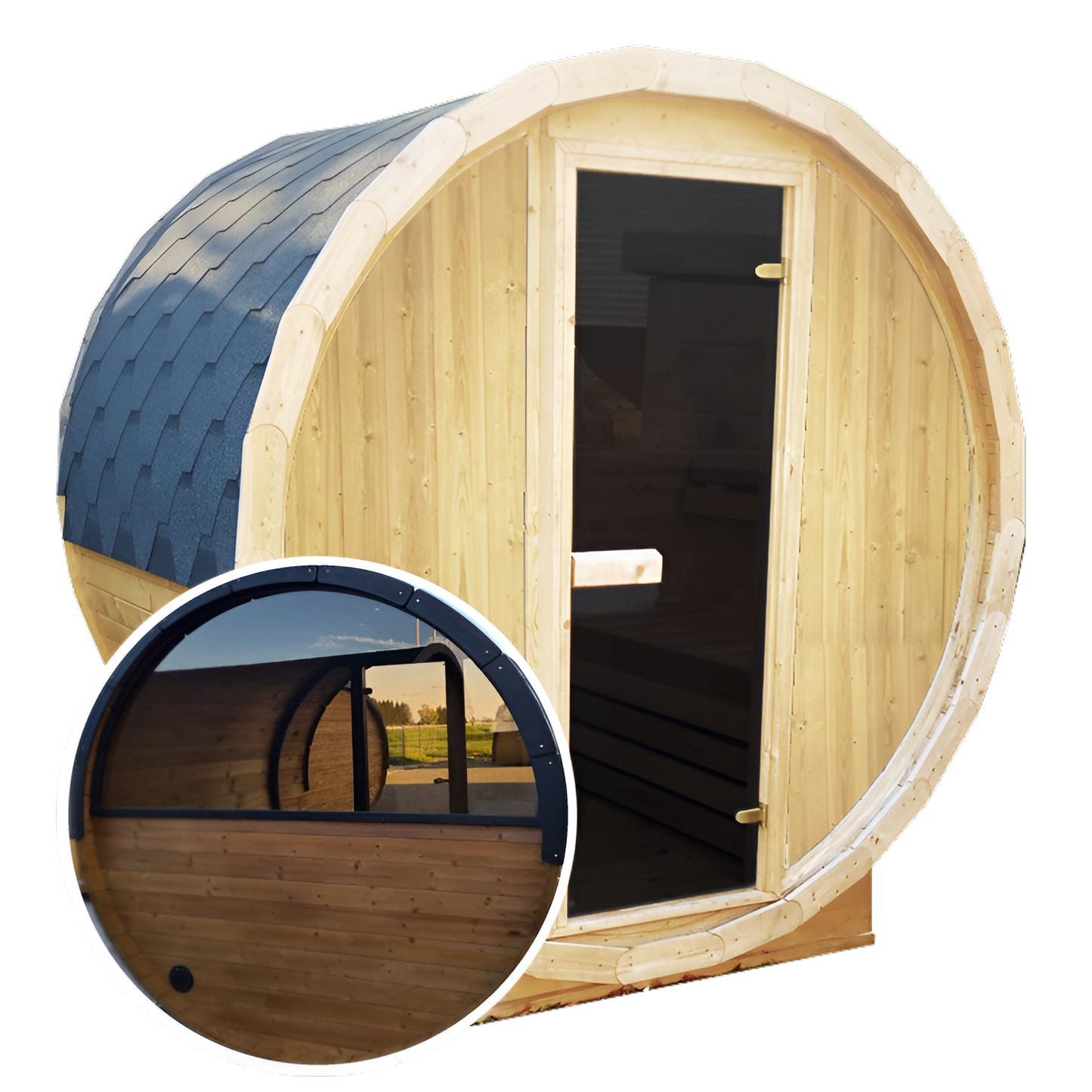 Terrace Outdoor Sauna with Half Panoramic Glass Back Wall