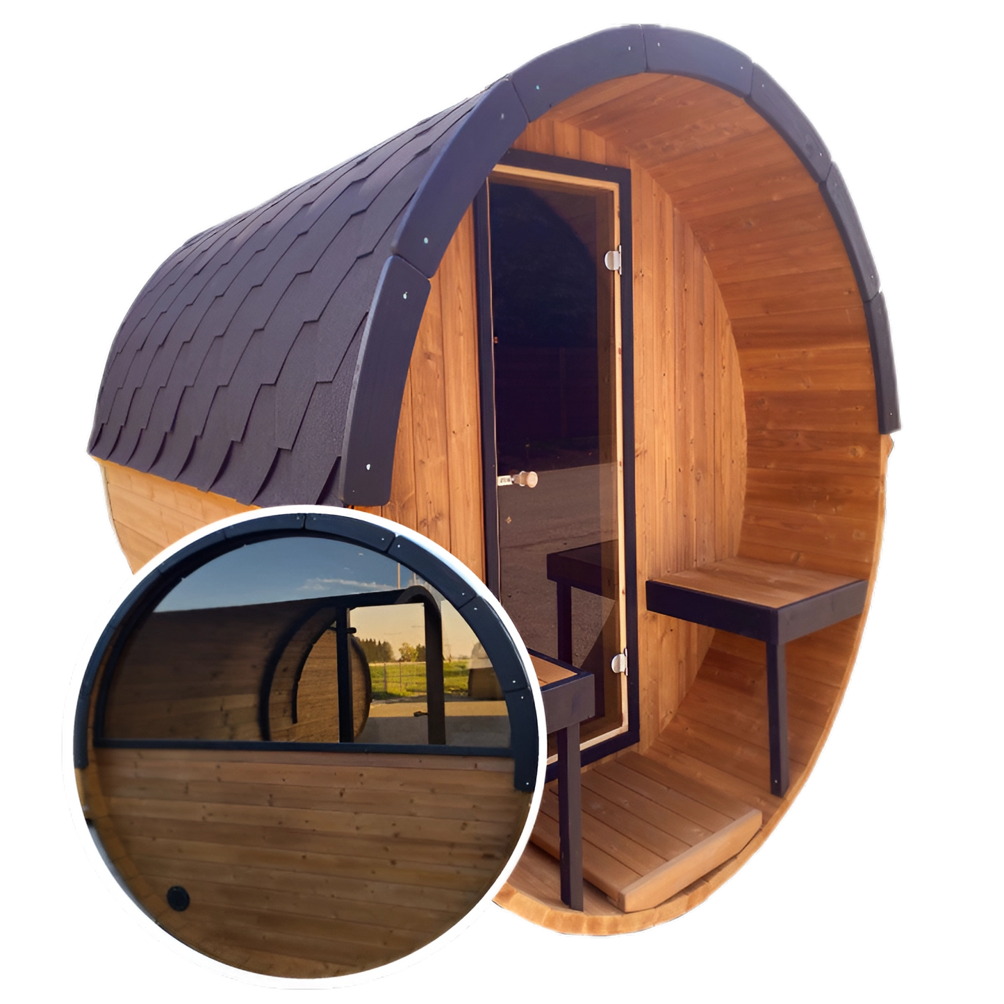 Barrel 3m Outdoor Sauna with Half Rear Panoramic Glass