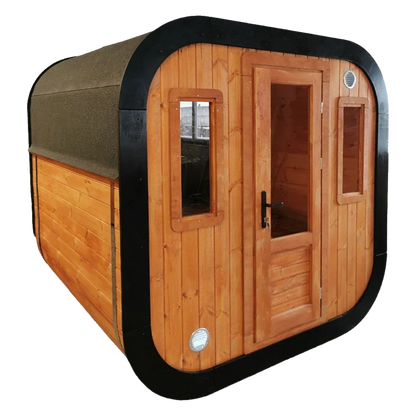Cube Outdoor Sauna with Panoramic Rear Glass