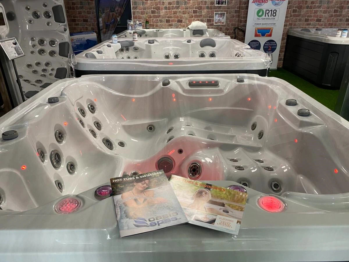 Our Showroom with over 20 Hot Tubs and Swim Spas on display